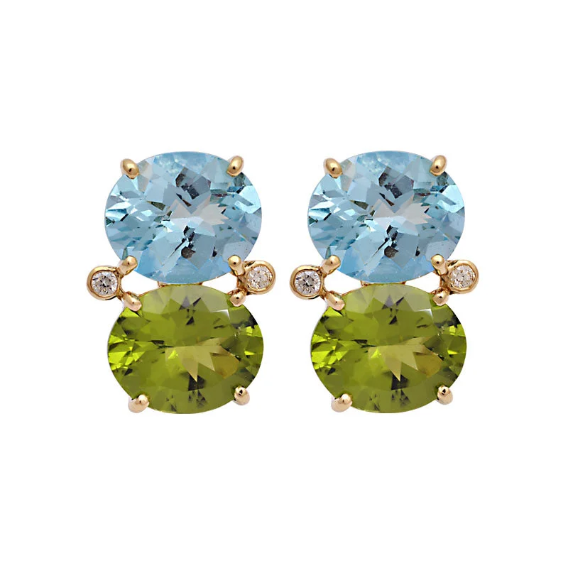 Ethnic Style Earrings-Earrings-Blue Topaz, Peridot and Diamond