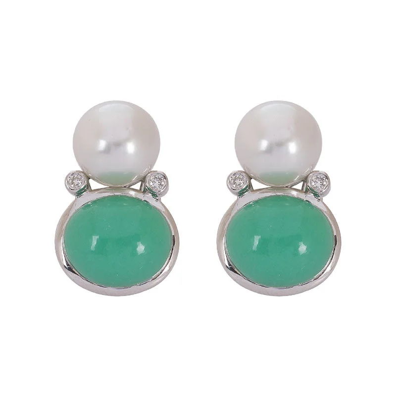 Minimalist Earrings-Earrings- Chrysoprase, S.S. Pearl and Diamond