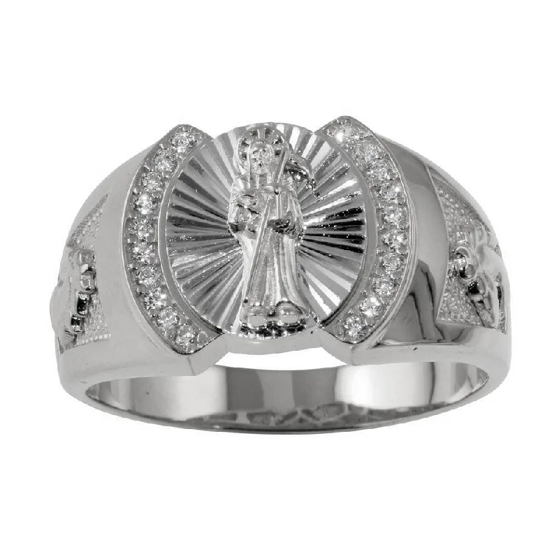 Wedding Ring Sets-Rhodium Plated 925 Sterling Silver Santa Muerte Ring with CZ - GMR00233RH