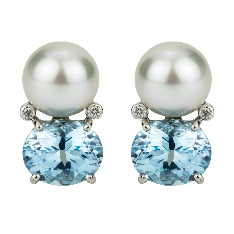 Crystal Hoop Earrings-Earrings - Pearl And Blue Topaz With Diamond