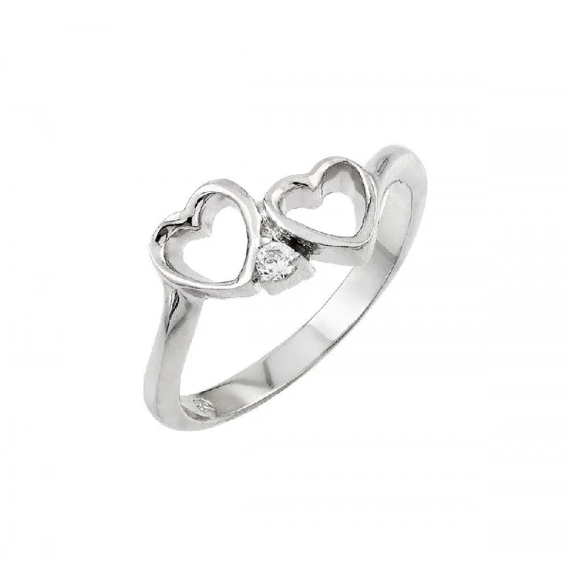 Custom Wedding Rings-Silver 925 Rhodium Plated Clear CZ Open Heart Ring - BGR00877