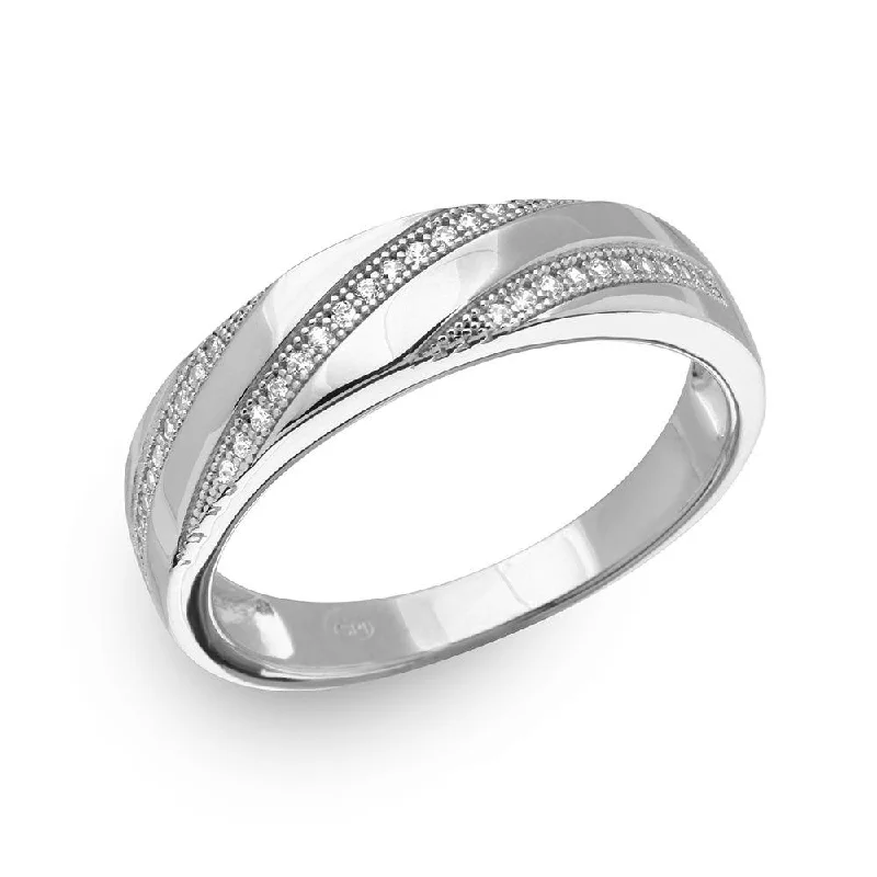 Stylish Wedding Rings-Silver 925 Rhodium Plated Men's Trio Slanted Bar Ring - GMR00147