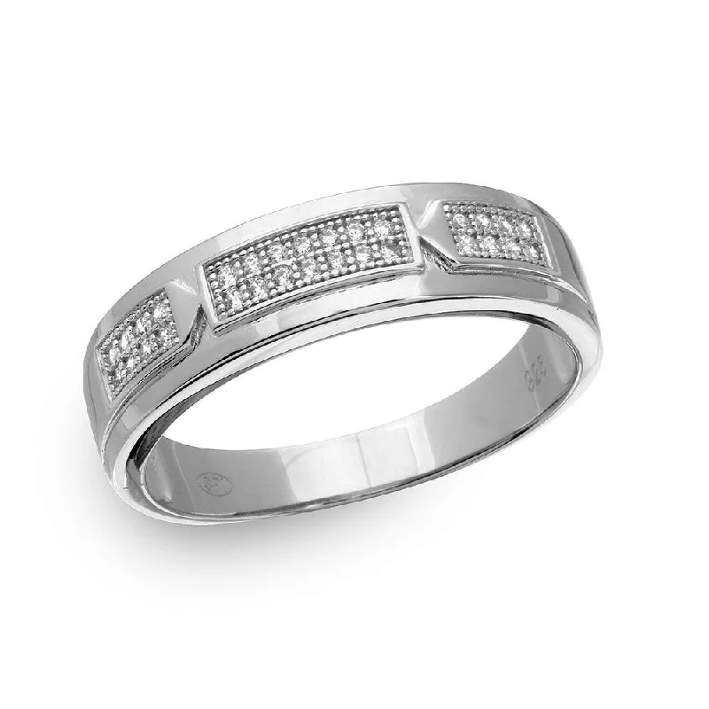 Bold Wedding Bands-Silver 925 Rhodium Plated Trio Bar Eternity Ring with CZ - GMR00169