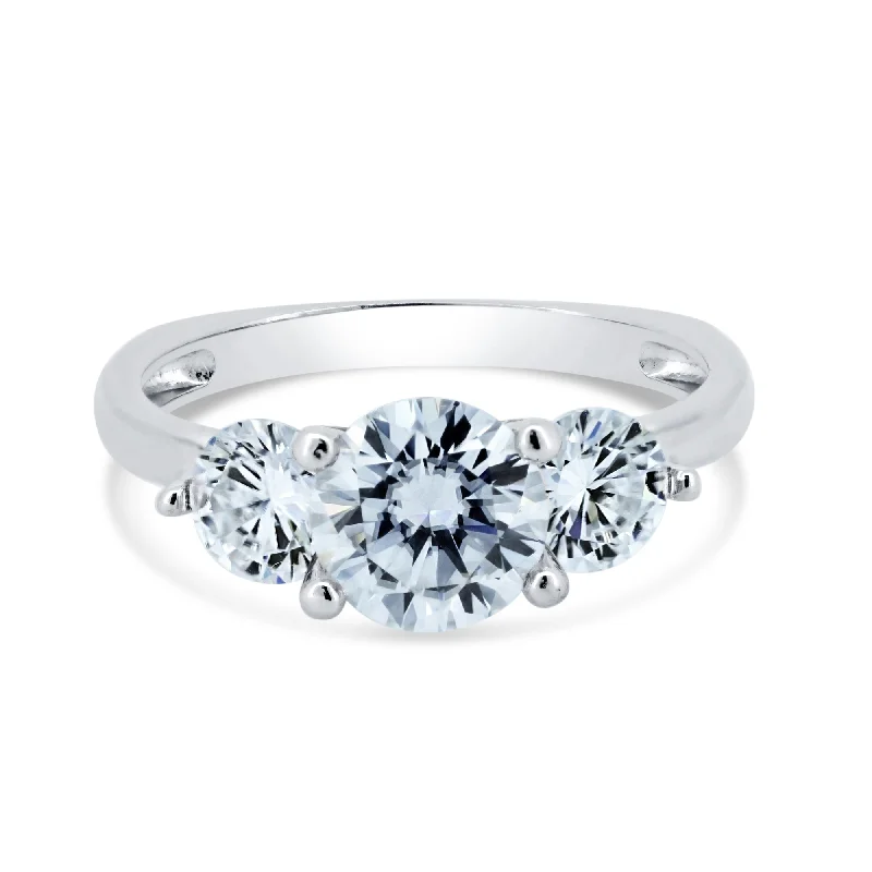 Simple Solitaire Rings-Rhodium Plated 925 Sterling Silver Past Present & Future Moissanite Ring - MGMR00001