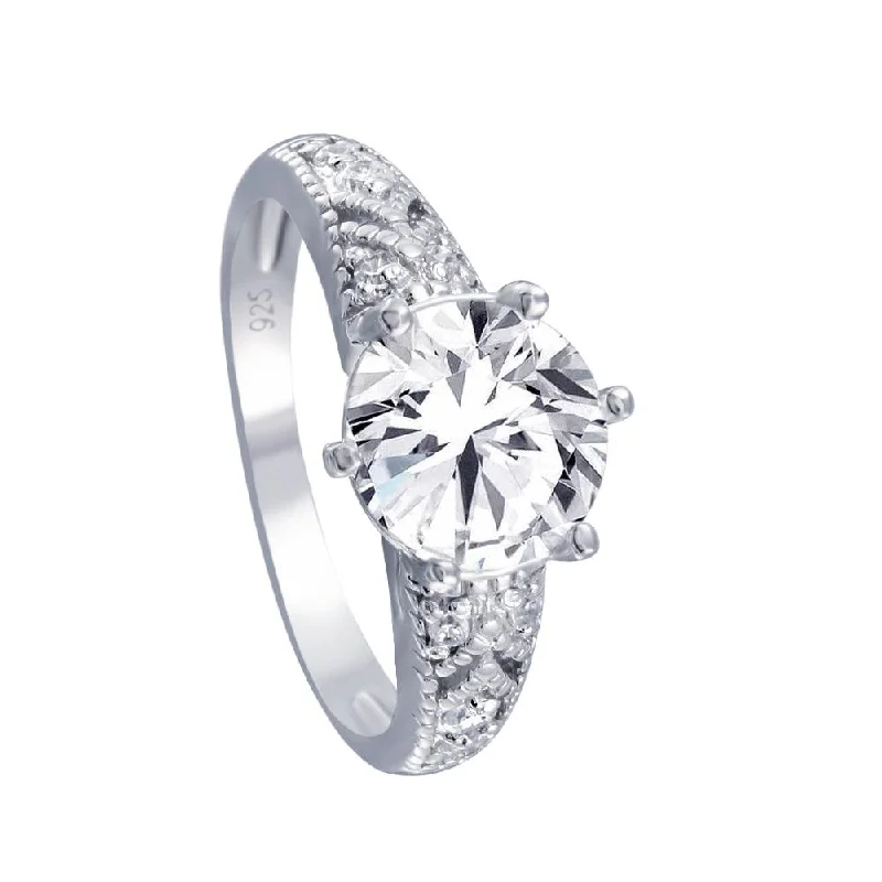 Designer Wedding Rings-Silver 925 Rhodium Plated Clear Pave CZ Solitaire Ring - AAR0061