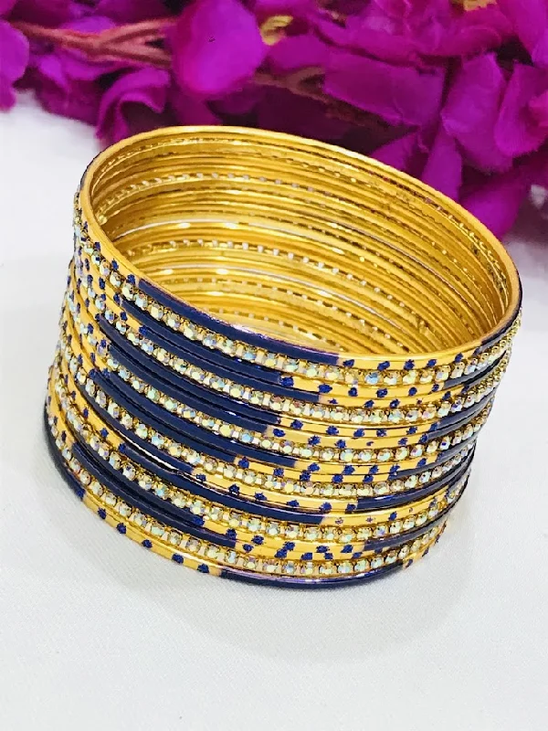 Silver and Gemstone Bangles-Enchanting Blue Color Stone Designed Metal Bangles For Women