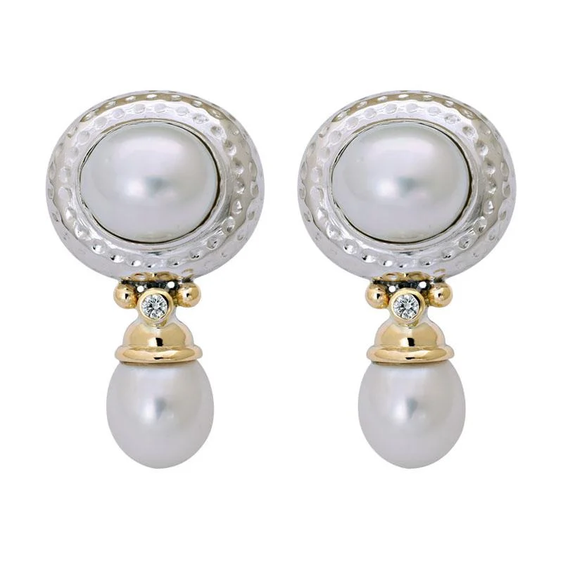 Vintage Gemstone Earrings-Earrings-South Sea Pearl and Diamond  (8BM)