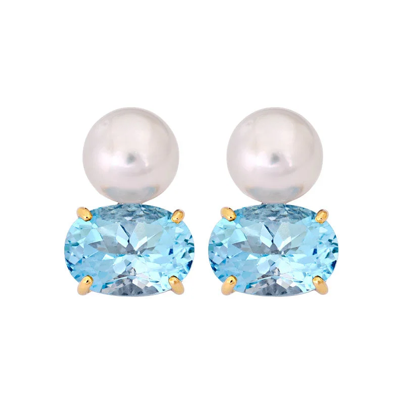 Vintage Style Earrings-Earrings- Blue Topaz and South Sea Pearl