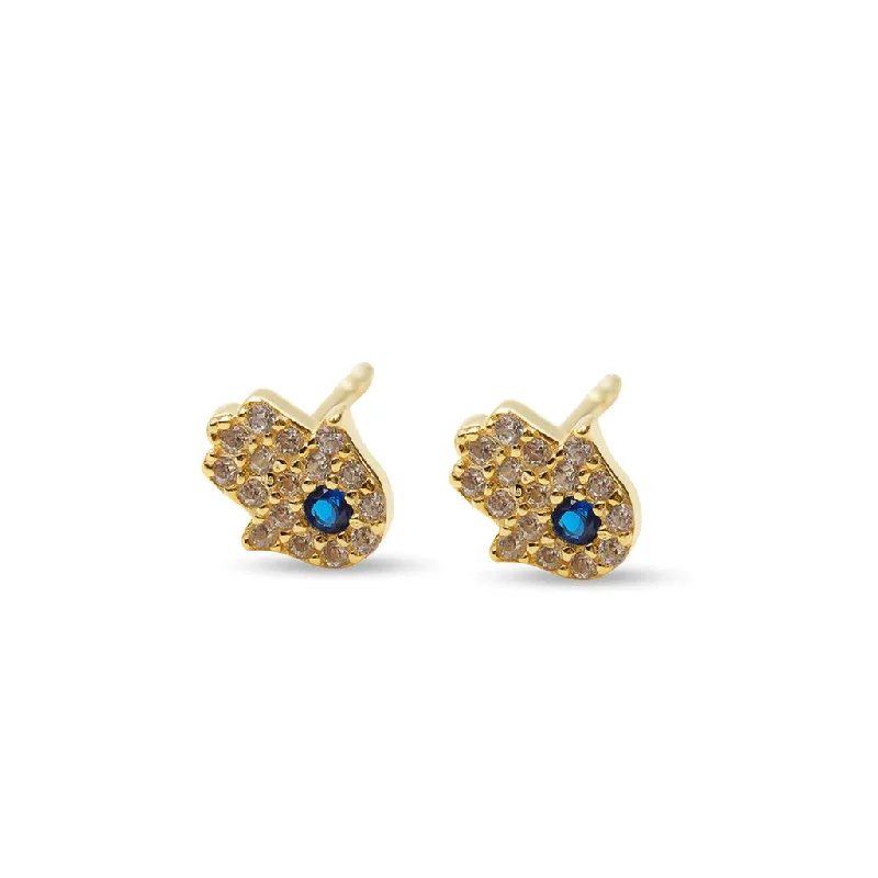 Bridal Earrings-THE TINY PAVE HAMSA STUD EARRINGS