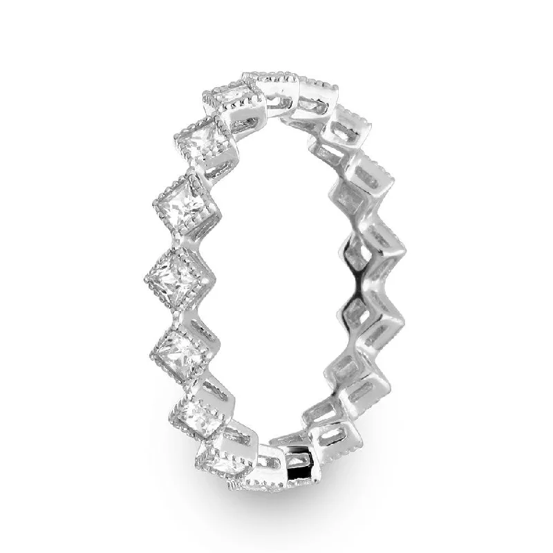 Unique Gold Rings-Rhodium 925 Plated Diamond Shaped Eternity Ring - GMR00140