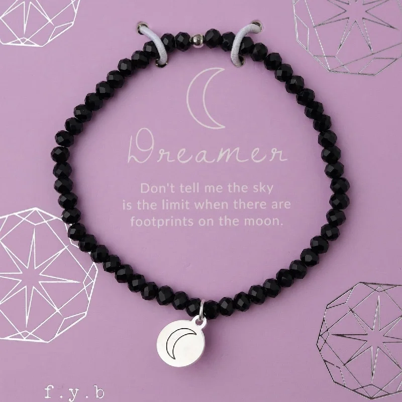 Stunning Diamond Charm Bracelets-Dreamer - Stretchy Black Crystal Bracelet - Silver