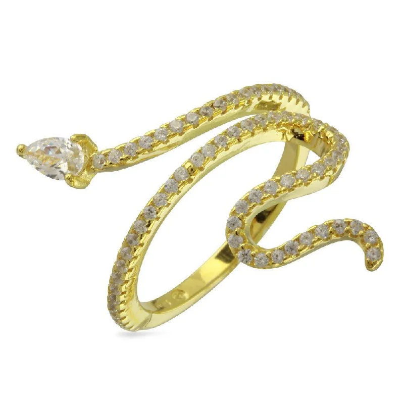 Modern Gold Wedding Bands-Gold Plated 925 Sterling Silver Snake Design with CZ Ring - BGR01274