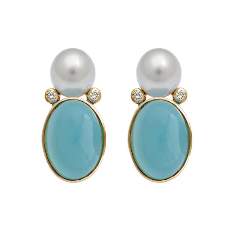 Dainty Gold Earrings-Earrings- Chalcedony, S.S. Pearl and Diamond