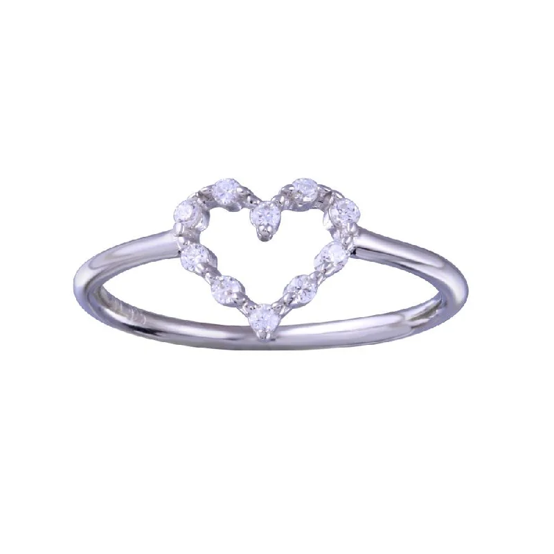 Beautiful Solitaire Rings-Rhodium Plated 925 Sterling Silver Heart Clear CZ Ring - STR01158