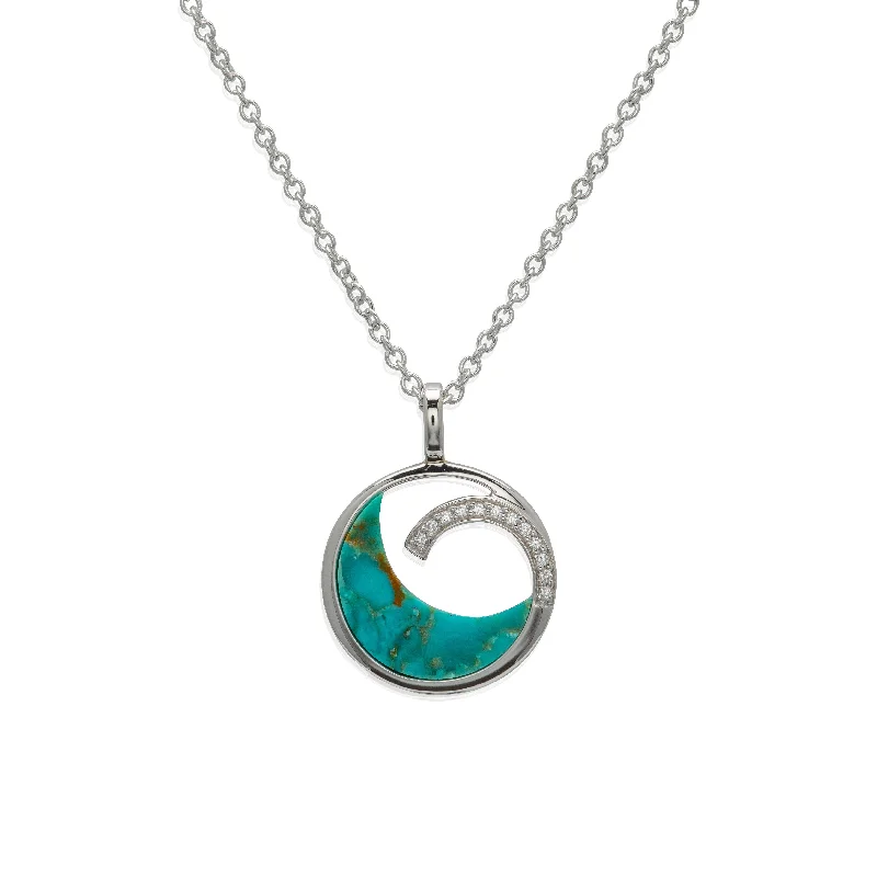 Sparkling Heart Pendant Necklaces-Unique & Co Turquoise & CZ Wave Necklace