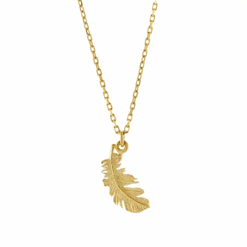 Bold Gold Necklaces-Alex Monroe Teeny Tiny Plume Feather Necklace in 18ct Solid Gold