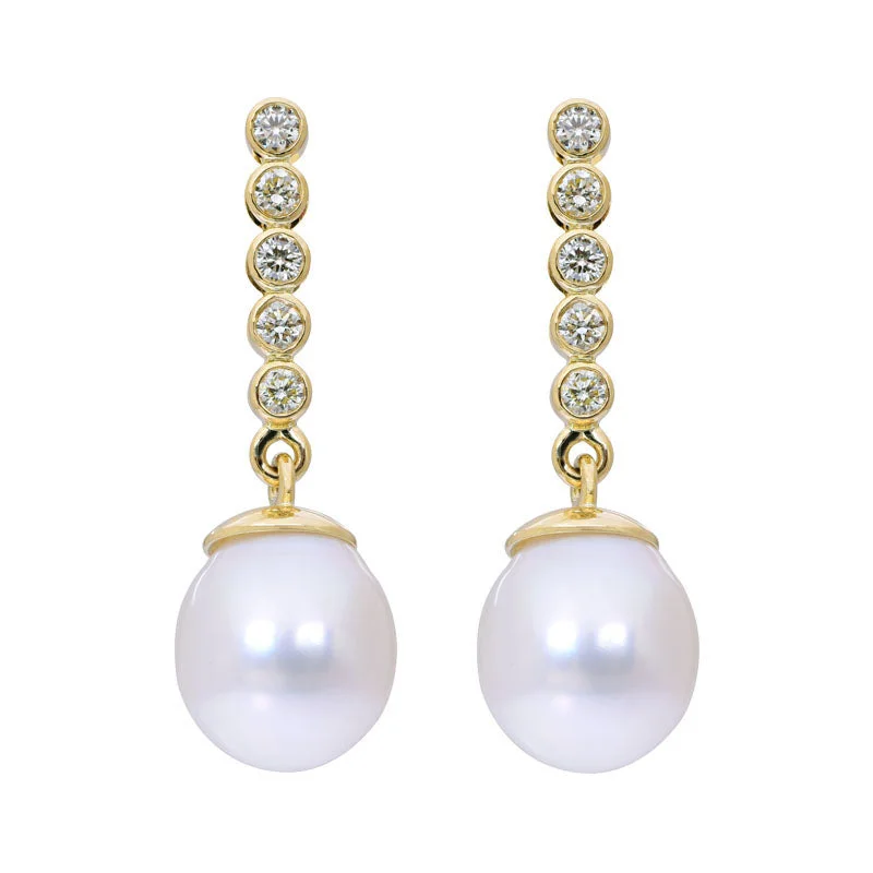 Personalized Drop Earrings-Earrings- South Sea Pearl and Diamond