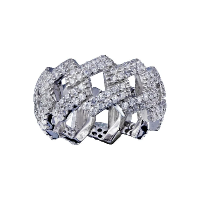 Modern Gold Rings-Rhodium Plated 925 Sterling Silver CZ Curb Eternity Band Ring  - SLR00001