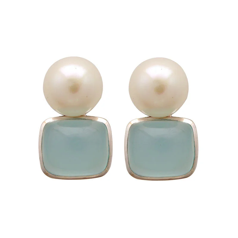 Modern Earrings for Women-Earrings-Chalcedony and Fresh Water Pearl