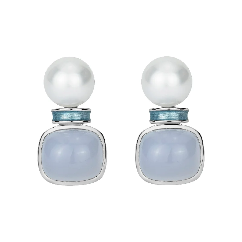 Trendy Earrings for Women-Earrings - Chalcedony And South Sea Pearl (enamel)