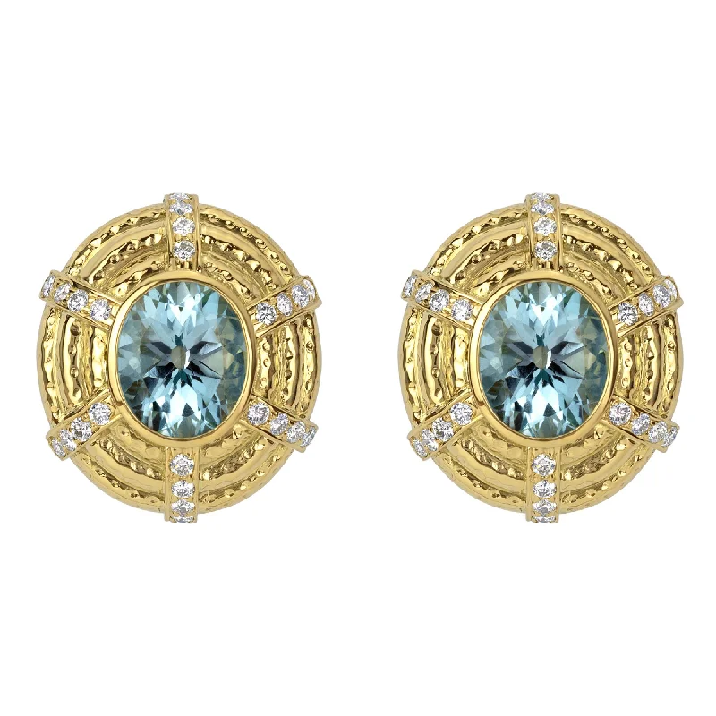 Fancy Dangle Earrings-Earrings- Blue Topaz And Diamond (1564G)