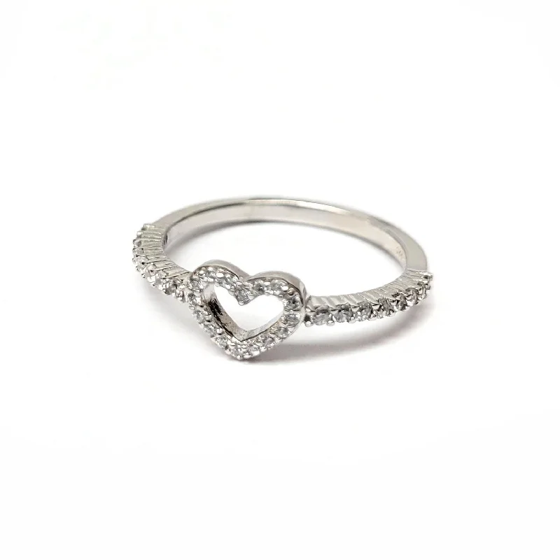 Classic Gemstone Rings-Rhodium Plated 925 Sterling Silver Heart Clear CZ Ring - STR01157