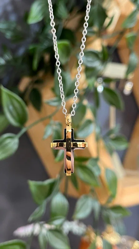 Long Gold Chain Necklaces-Unique & Co Steel Yellow Gold IP Cross Pendant Necklace