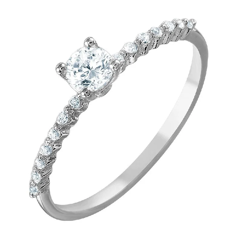 Sparkling Diamond Rings-Silver 925 Rhodium Plated Thin Round CZ Ring - GMR00052