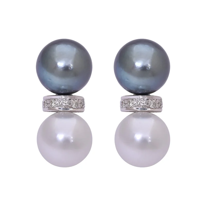 Pearl Drop Earrings-Earrings- South Sea Pearl and Diamond