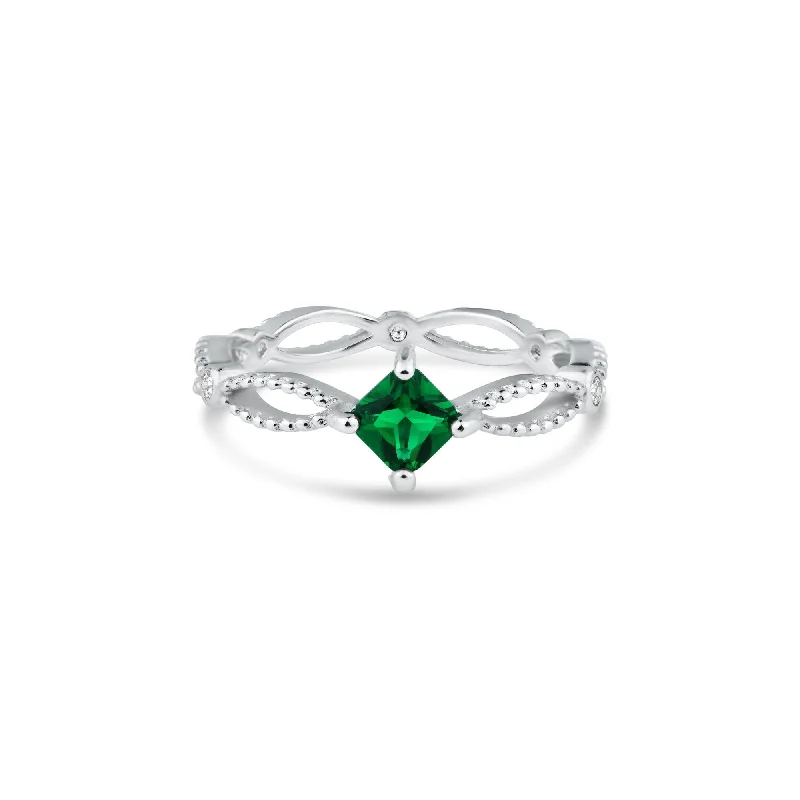 Classic Solitaire Rings-Rhodium Plated 925 Sterling Silver Marquise Green CZ Ring - BGR01362GRN