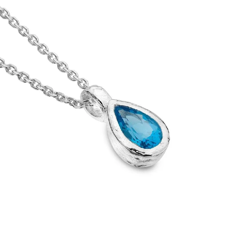 Bridal Gemstone Necklaces-Sea Gems Blue Topaz Ocean Droplet Pendant