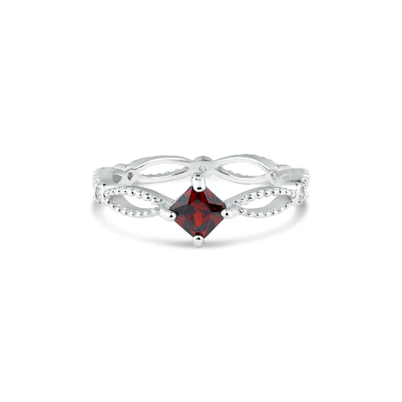 Adjustable Wedding Rings-Rhodium Plated 925 Sterling Silver Marquise Red CZ Ring - BGR01362RED