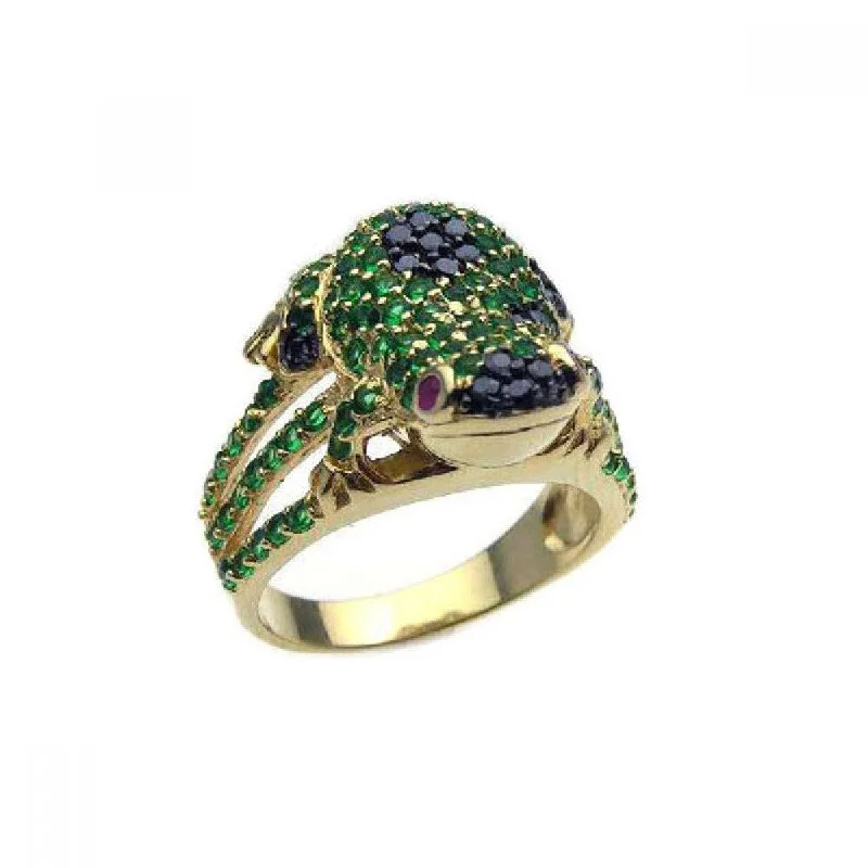 Men’s Gold Rings-Clearance-Silver 925 Black-Gold Plated Multi Color CZ Frog Ring - STR00564