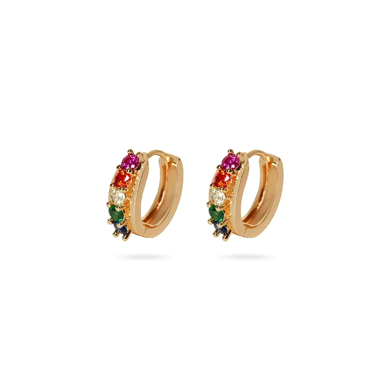 Cute Hoop Earrings-THE MINI COLORED STONE HUGGIE EARRINGS