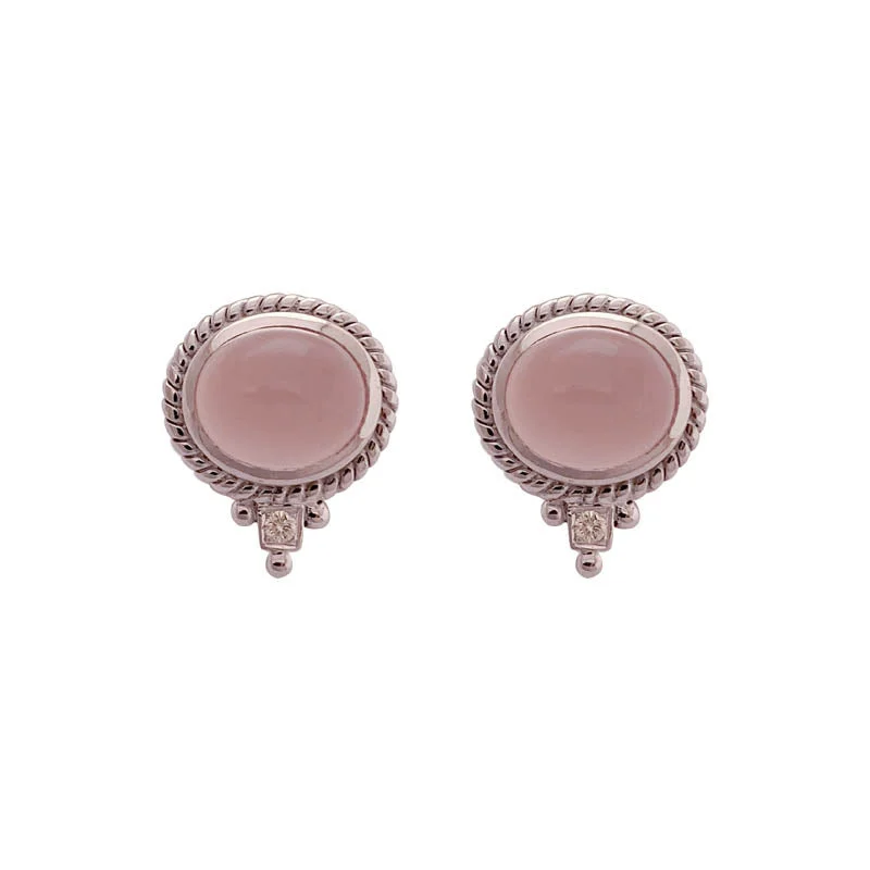 Cute Gemstone Earrings-EARRINGS - ROSE QUARTZ & DIAMOND IN STERLING SILVER