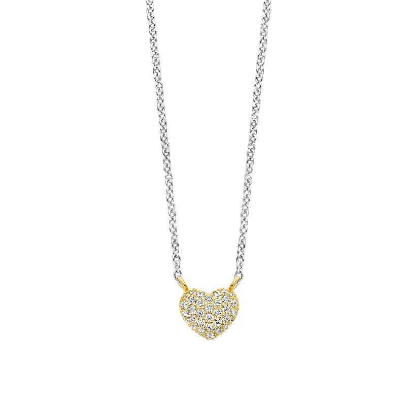 Simple Silver Necklaces-Ti Sento Gold Cubic Zirconia Heart Necklace