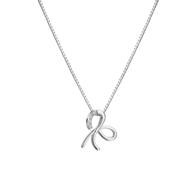 Delicate Gold Necklaces-Hot Diamonds Sterling Silver Ribbon Pendant Necklace