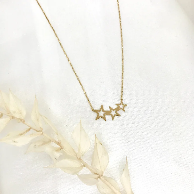 Custom Name Pendant Necklaces-14k Yellow Gold Triple Star Necklace