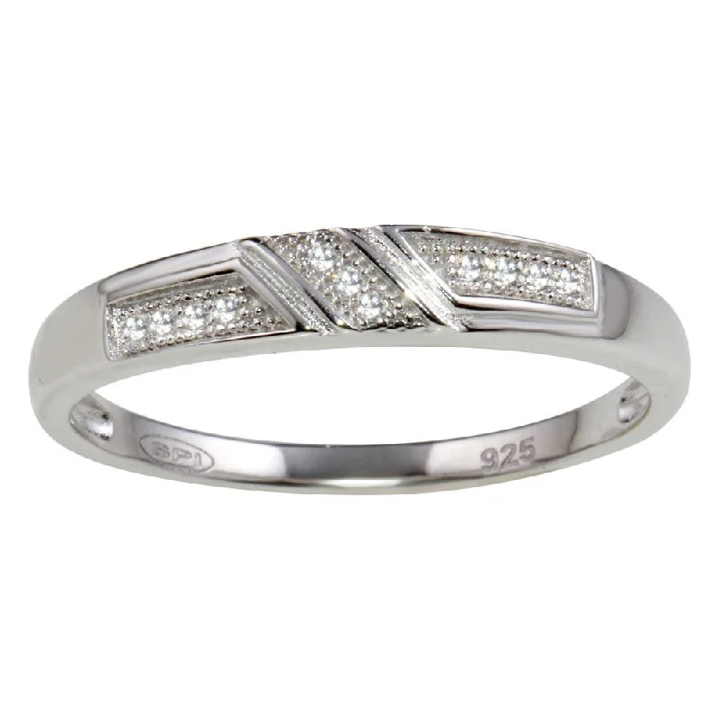 Trendy Wedding Ring Sets-Rhodium Plated 925 Sterling Silver Men's Small Wedding Band Ring with CZ - GMR00173