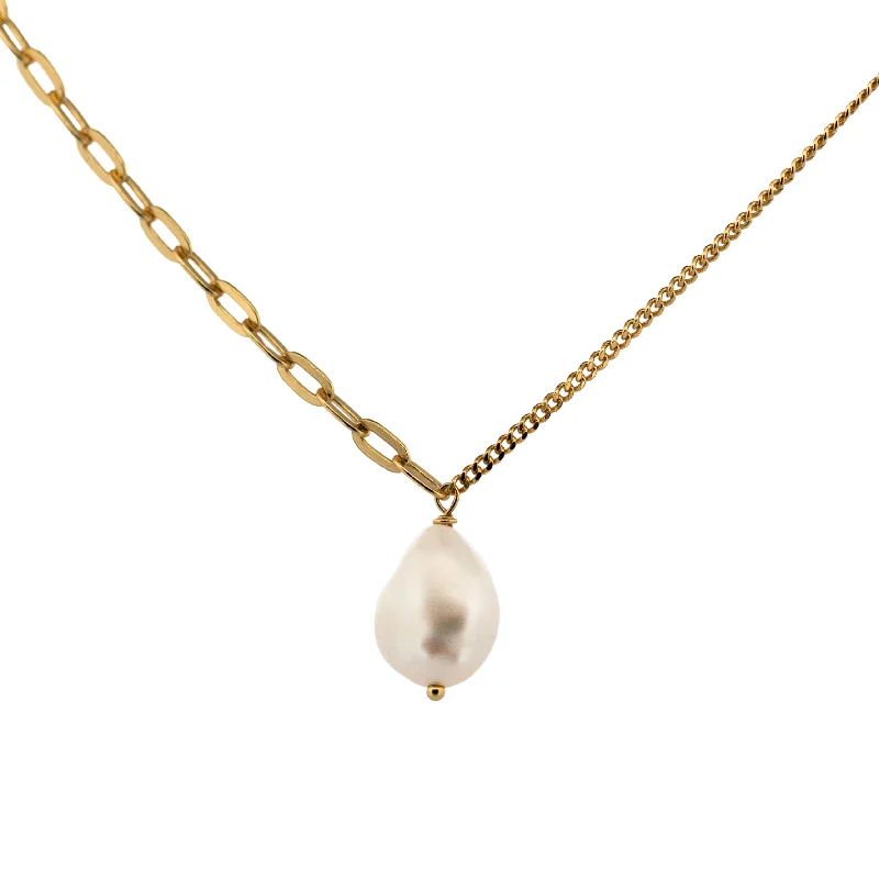 Boho Necklace for Women-Dainty London Gold Large Pearl Necklace