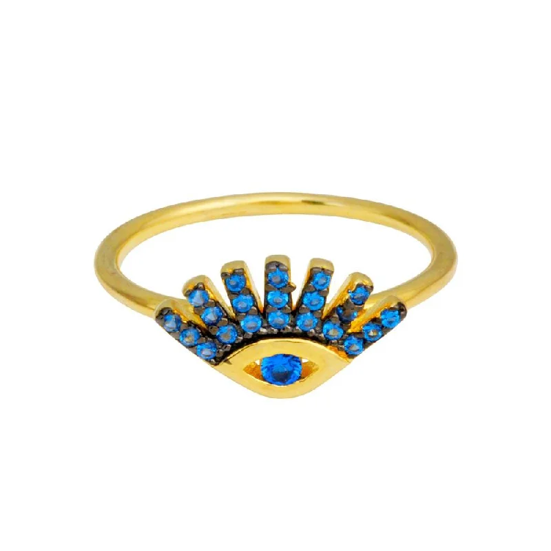 Trendy Wedding Ring Sets-Gold Plated 925 Sterling Silver Blue CZ Eye Ring - BGR01116