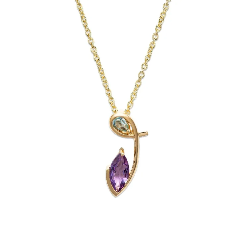 Personalized Pendant Necklaces-Unique & Co Gold Vermeil Amethyst and Blue Topaz Pendant