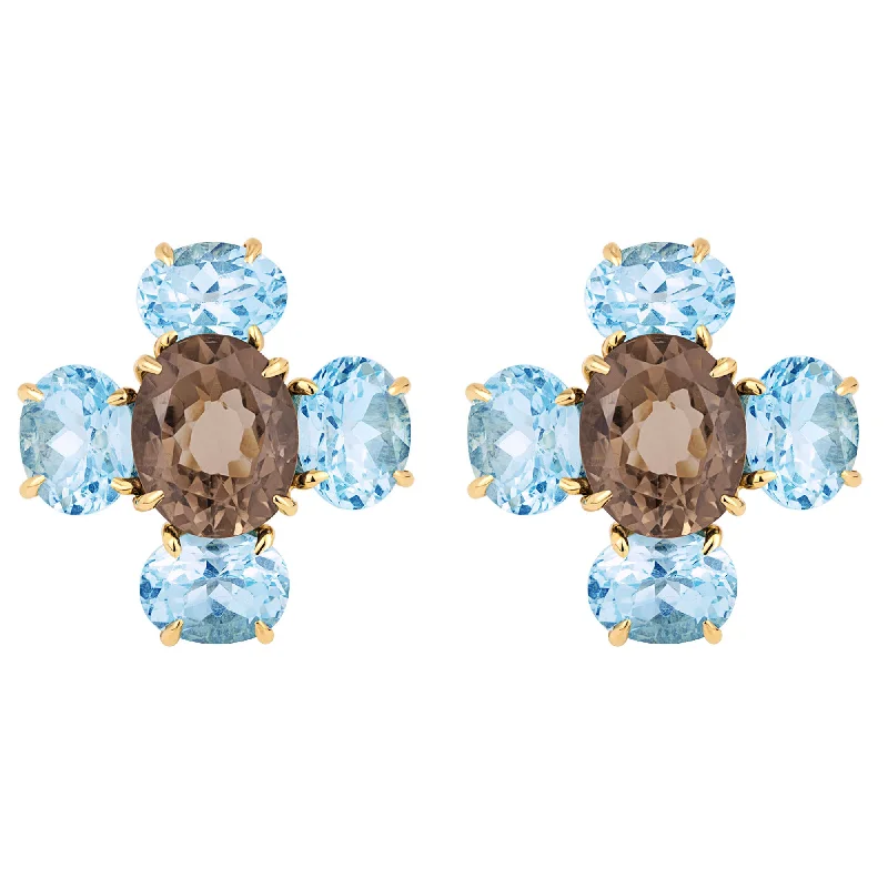 Fashionable Ear Cuffs-Earrings - Smokey Quartz & Blue Topaz (1699Q)