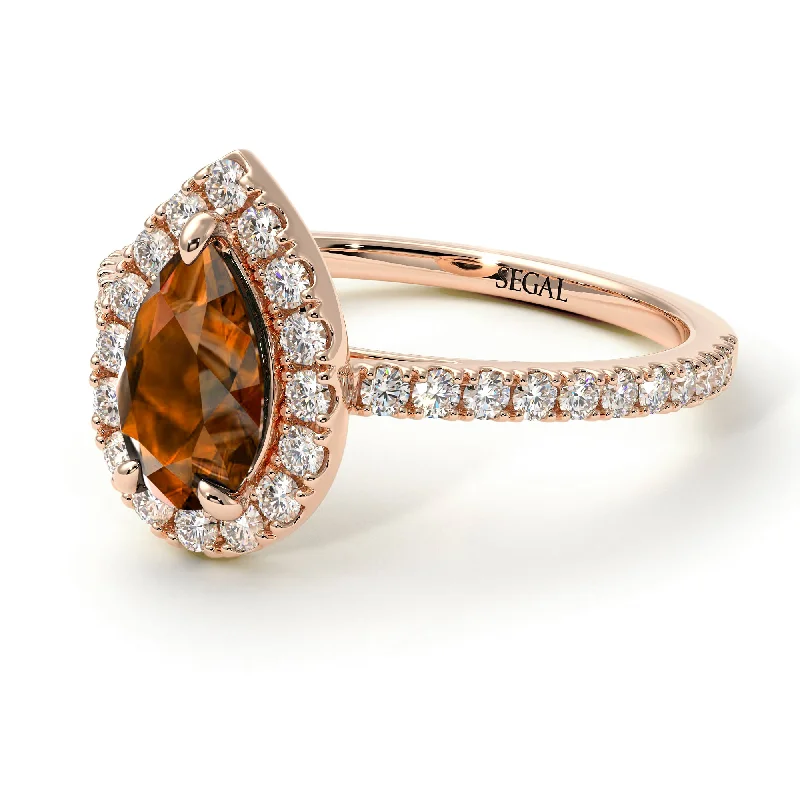 Customizable Rings for Women-Pear Shaped Halo Brown Diamond Ring - Janet No. 1102