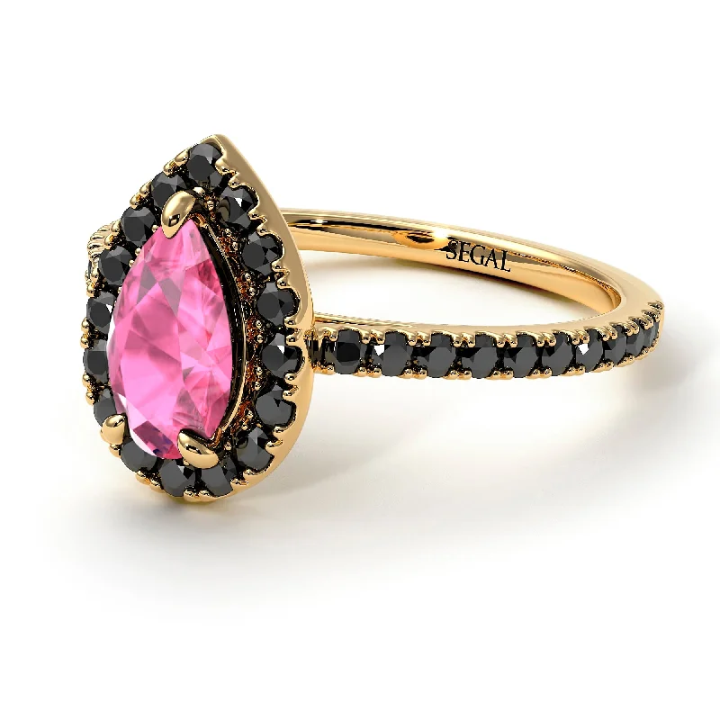 Custom Gemstone Rings-Pear Shaped Halo Pink Moissanite Ring - Janet No. 804