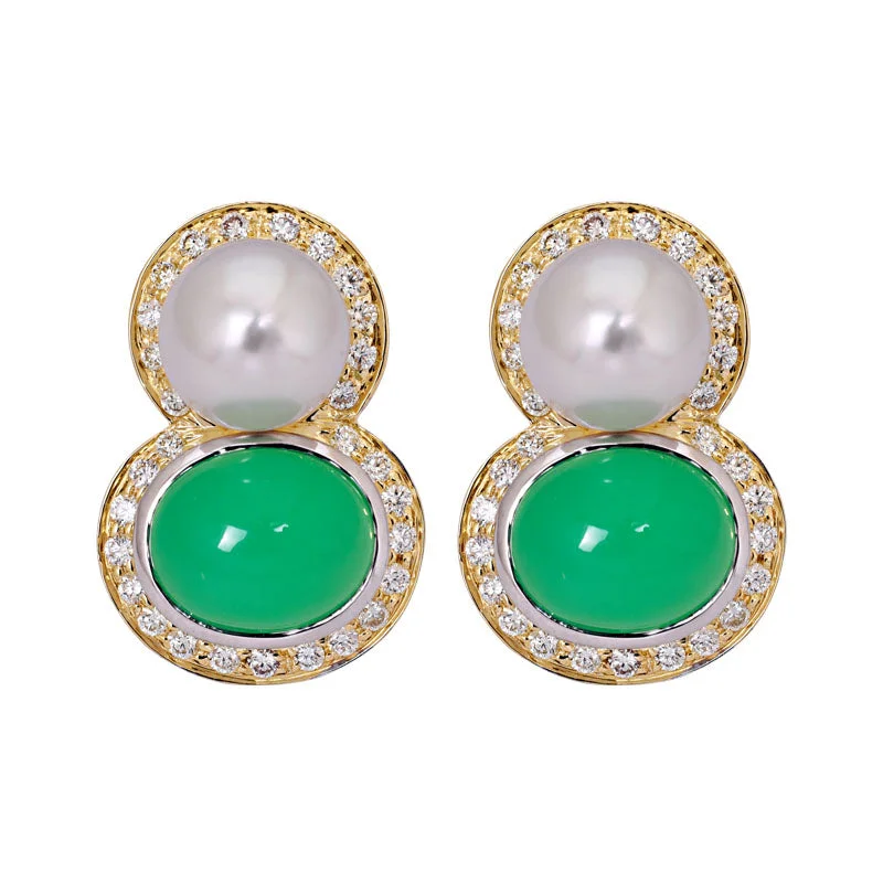 Luxury Diamond Earrings-Earrings- Chrysoprase, South Sea Pearl and Diamond