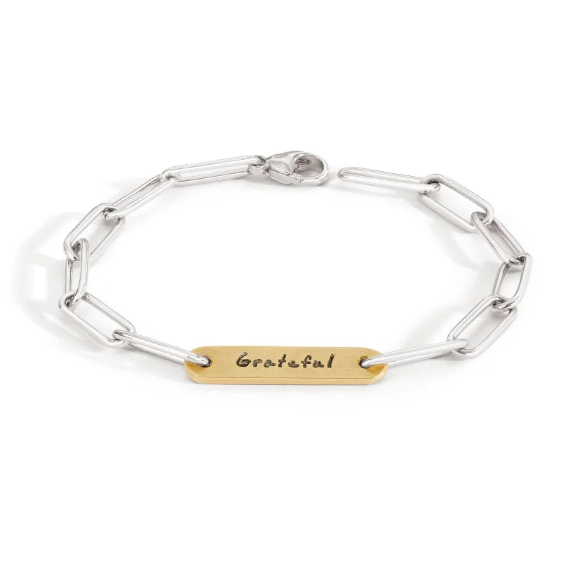 Trendy Bracelets with Charms-5.2mm Silver & Gold Grateful Flat Bar Bracelet