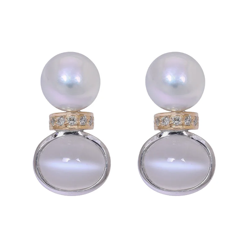 Colorful Earrings for Women-Earrings- Moonstone, South Sea Pearl and Diamond