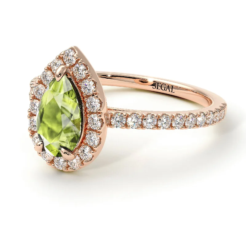 Sterling Silver Rings-Pear Shaped Halo Peridot Ring - Janet No. 702