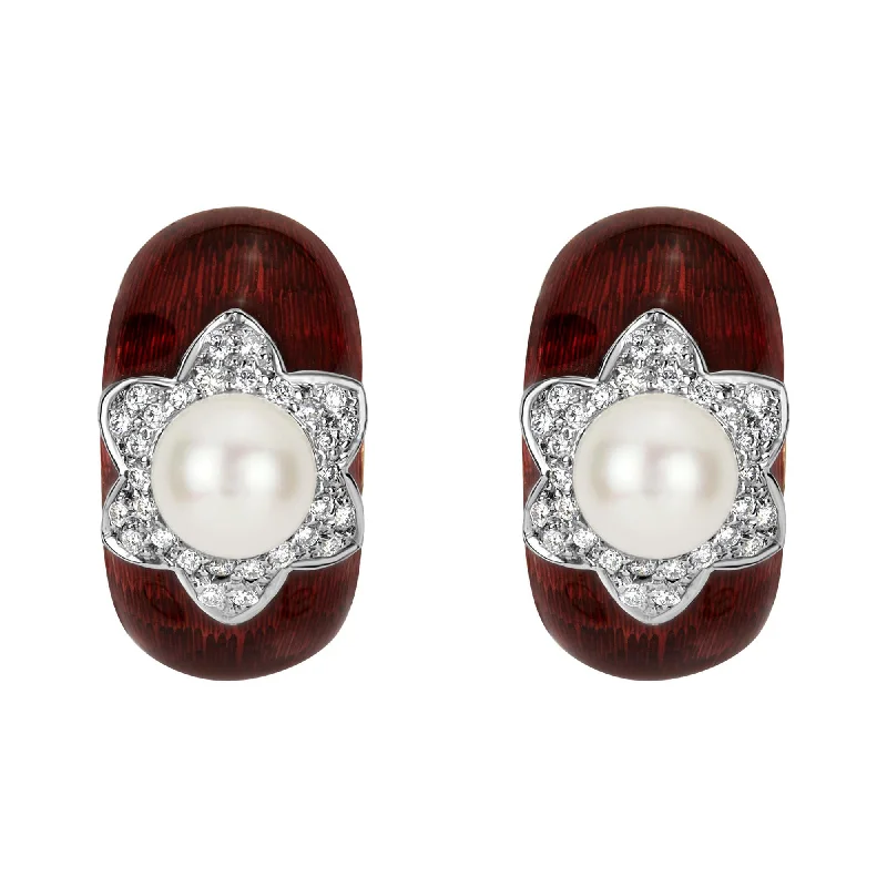 Rose Gold Earrings-Earrings - South Sea Pearl And Diamond (enamel) (1950G)